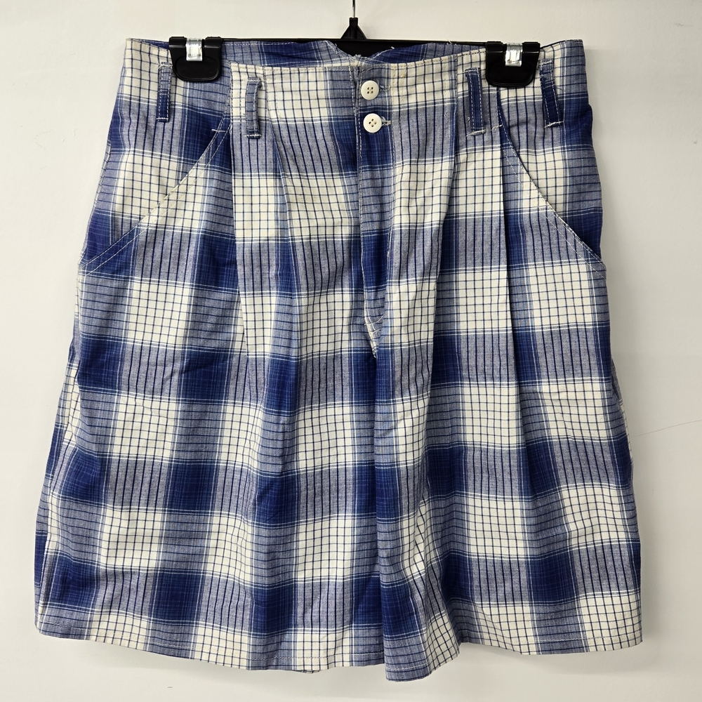 Blue and White Plaid Women's Shorts 100% Cotton Size 14